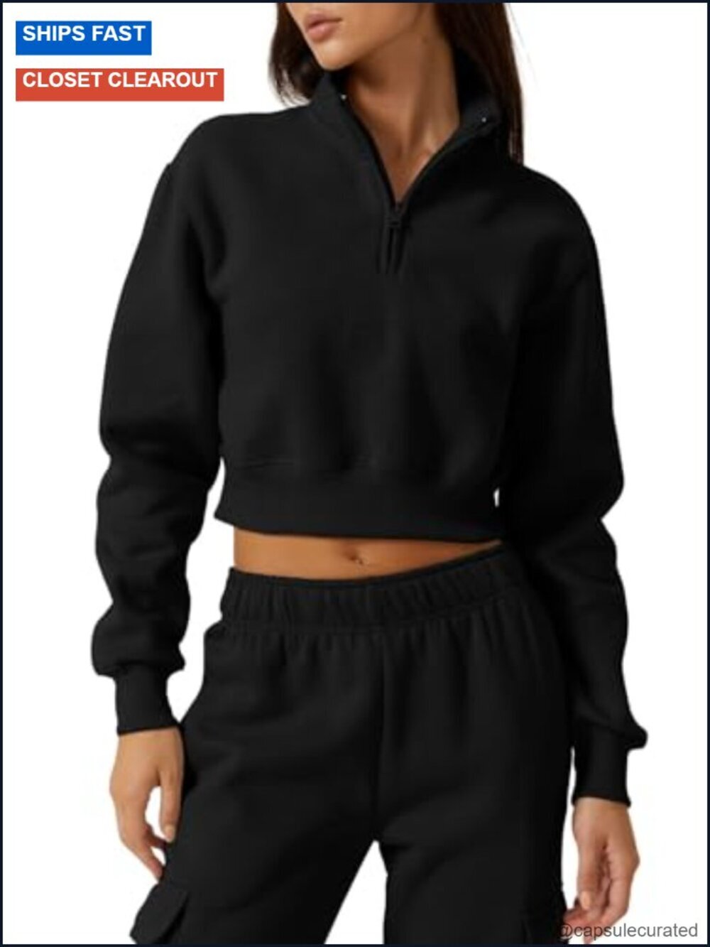 Half Zip Crop Sweatshirt High Neck Long Sleeve Pullover